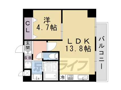 京都市烏丸線 今出川駅 徒歩17分 5階建 築12年(1LDK/2階)の間取り写真