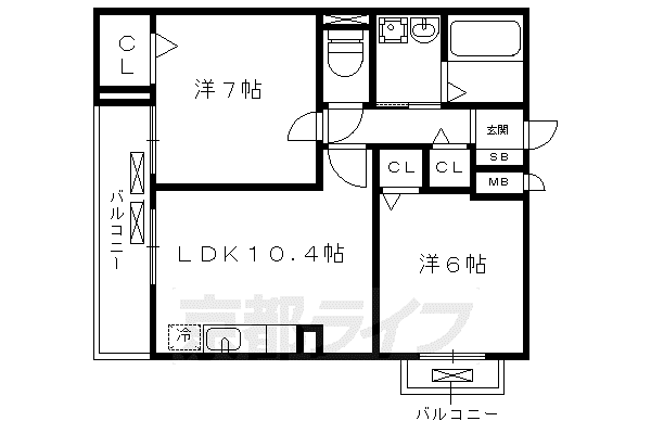 京都市烏丸線 丸太町駅(京都市営) 徒歩15分 4階建 築12年(2LDK/4階)の間取り写真