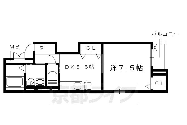 京都市烏丸線 丸太町駅(京都市営) 徒歩15分 4階建 築12年(1DK/2階)の間取り写真