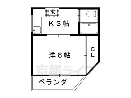 京福北野線 北野白梅町駅 徒歩9分 4階建 築46年(1K/4階)の間取り写真