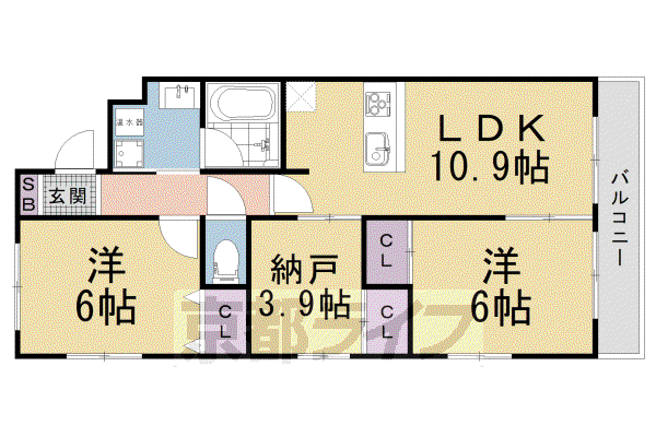 山陰本線 二条駅 徒歩10分 4階建 築12年(2LDK/4階)の間取り写真
