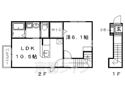 京福北野線 北野白梅町駅 徒歩11分 2階建 築12年(1LDK/2階)の間取り写真