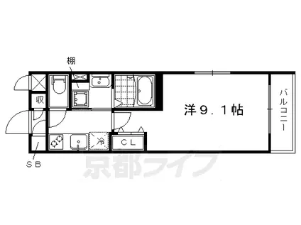 京都市烏丸線 今出川駅 徒歩10分 5階建 築11年(1K/3階)の間取り写真