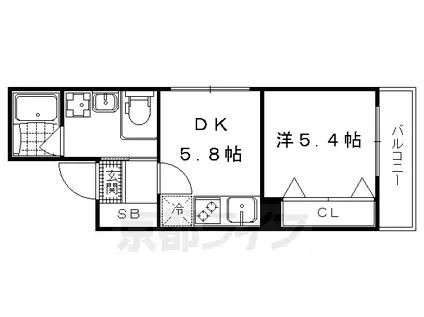 ブランネージュ二条城北(1DK/1階)の間取り写真