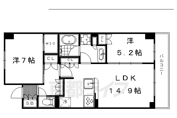 ブランシエラ二条城(2LDK/4階)の間取り写真