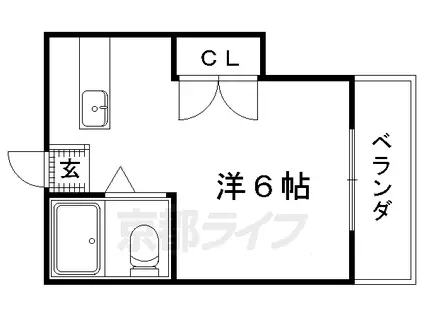 京福北野線 等持院・立命館大学衣笠キャンパス前駅 徒歩12分 2階建 築34年(1K/1階)の間取り写真