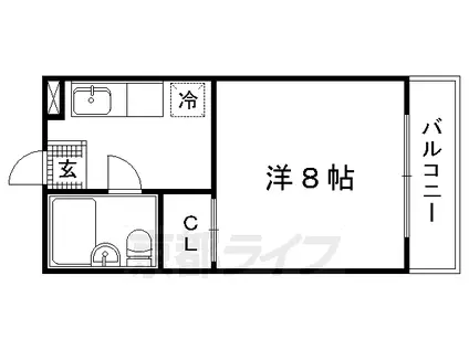 京福北野線 北野白梅町駅 徒歩3分 3階建 築40年(1K/1階)の間取り写真