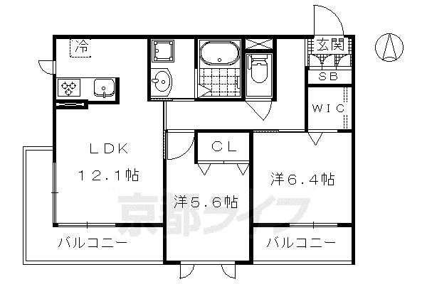 京都市烏丸線 北大路駅 徒歩28分 3階建 築12年(2LDK/1階)の間取り写真