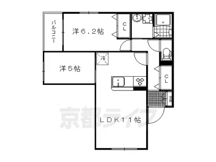 京都市烏丸線 鞍馬口駅 徒歩18分 5階建 築11年(2LDK/1階)の間取り写真