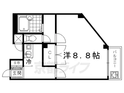 京福北野線 北野白梅町駅 徒歩7分 3階建 築22年(1K/3階)の間取り写真