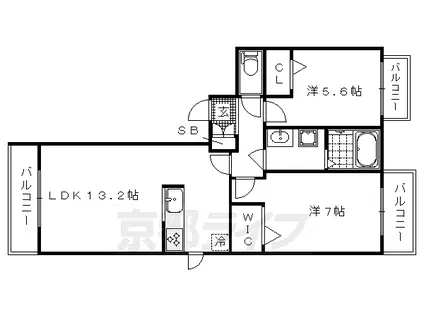 シャーメゾン白梅町(2LDK/1階)の間取り写真