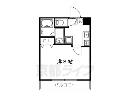京福北野線 北野白梅町駅 徒歩15分 4階建 築11年(1K/3階)の間取り写真