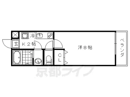 京都市烏丸線 北大路駅 徒歩28分 4階建 築10年(1K/4階)の間取り写真