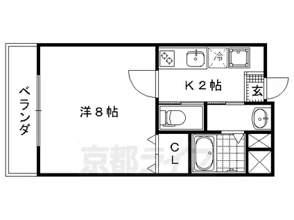 京都市烏丸線 北大路駅 徒歩28分 4階建 築10年(1K/2階)の間取り写真