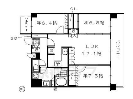 リーガル京都御所西Ⅱ(3LDK/5階)の間取り写真