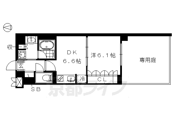 京都市烏丸線 今出川駅 徒歩5分 5階建 築11年(1DK/1階)の間取り写真