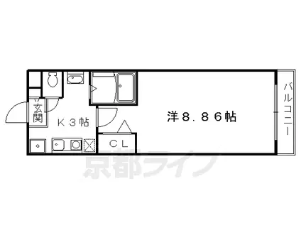 叡山電鉄 一乗寺駅 徒歩9分 3階建 築17年(1K/1階)の間取り写真