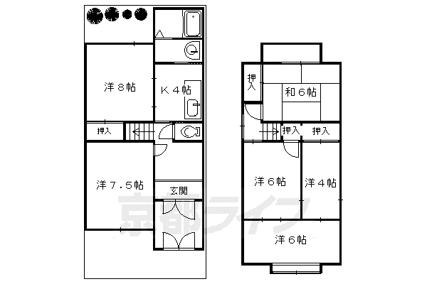 京都市烏丸線 北大路駅 徒歩8分 2階建 築50年(6K)の間取り写真