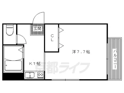 叡山電鉄 一乗寺駅 徒歩3分 3階建 築33年(1K/3階)の間取り写真