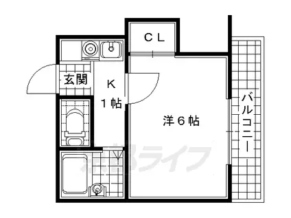 奈良線 宇治駅(ＪＲ) 徒歩20分 2階建 築36年(1K/2階)の間取り写真