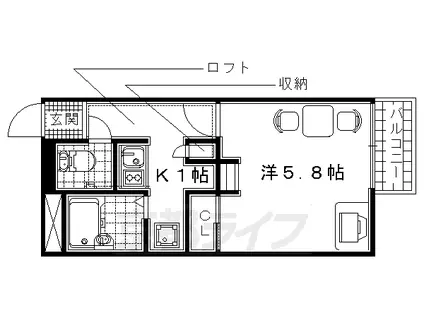 近鉄京都線 小倉駅(京都) 徒歩13分 2階建 築24年(1K/1階)の間取り写真