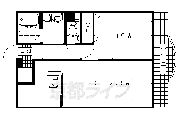 近鉄京都線 久津川駅 徒歩4分 4階建 築17年(1LDK/4階)の間取り写真