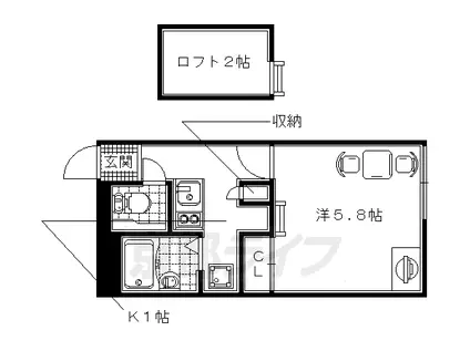 近鉄京都線 大久保駅(京都) 徒歩10分 2階建 築22年(1K/1階)の間取り写真