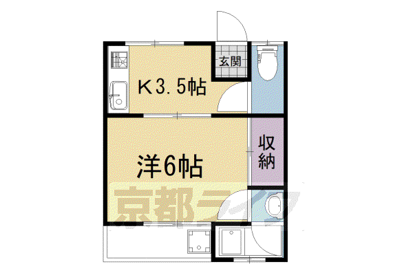 近鉄京都線 久津川駅 徒歩5分 2階建 築57年(1K/1階)の間取り写真