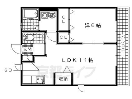近鉄京都線 小倉駅(京都) 徒歩6分 2階建 築15年(1LDK/1階)の間取り写真