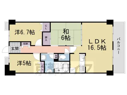 奈良線 ＪＲ小倉駅 徒歩9分 7階建 築30年(3LDK/6階)の間取り写真
