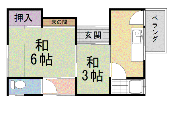 奈良線 木幡駅(ＪＲ) 徒歩5分 2階建 築52年(2K/2階)の間取り写真