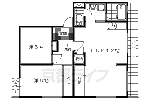 近鉄京都線 伊勢田駅 徒歩8分 4階建 築47年(2LDK/2階)の間取り写真