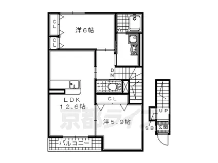近鉄京都線 富野荘駅 徒歩14分 2階建 築14年(2LDK/2階)の間取り写真