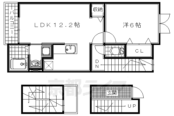 近鉄京都線 伊勢田駅 徒歩34分 3階建 築14年(1LDK/3階)の間取り写真