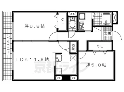 京阪電気鉄道京阪線 石清水八幡宮駅 徒歩29分 3階建 築14年(2LDK/3階)の間取り写真