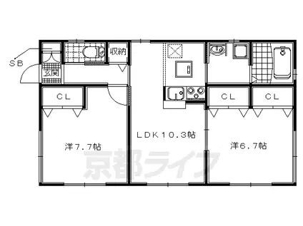 近鉄京都線 富野荘駅 徒歩8分 1階建 築8年(2LDK)の間取り写真