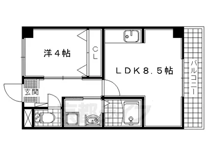 近鉄京都線 久津川駅 徒歩4分 3階建 築13年(1LDK/1階)の間取り写真