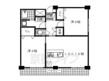 奈良線 新田駅(京都) 徒歩5分 3階建 築13年(2LDK/3階)の間取り写真