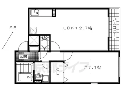 近鉄京都線 富野荘駅 徒歩11分 2階建 築13年(1LDK/1階)の間取り写真