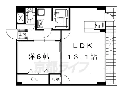 近鉄京都線 小倉駅(京都) 徒歩5分 6階建 築12年(1LDK/3階)の間取り写真
