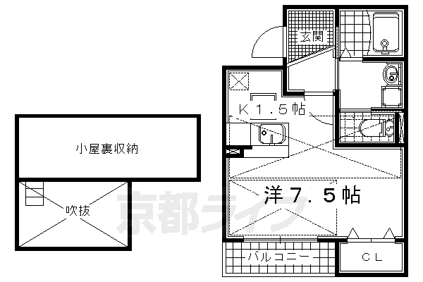 奈良線 長池駅 徒歩3分 2階建 築13年(1K/2階)の間取り写真