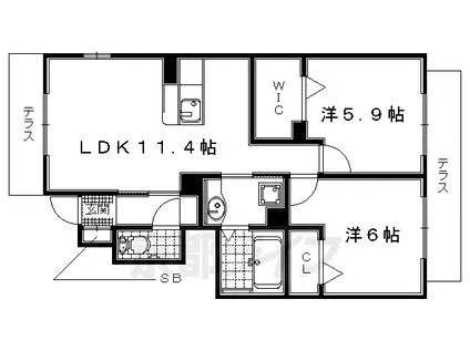 近鉄京都線 寺田駅(京都) 徒歩8分 2階建 築13年(2LDK/1階)の間取り写真