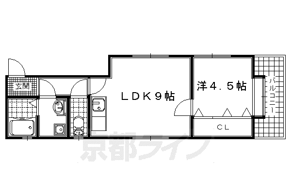 近鉄京都線 小倉駅(京都) 徒歩5分 3階建 築29年(1LDK/3階)の間取り写真