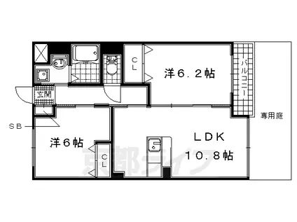 近鉄京都線 小倉駅(京都) 徒歩10分 3階建 築12年(2LDK/1階)の間取り写真