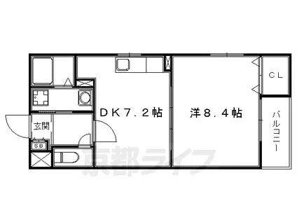 叡山電鉄 修学院駅 徒歩5分 2階建 築17年(1DK/1階)の間取り写真