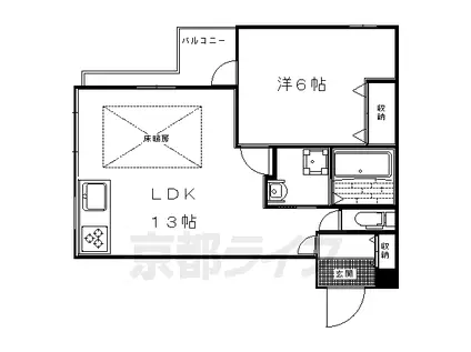 京都市烏丸線 北山駅(京都) 徒歩7分 3階建 築16年(1LDK/2階)の間取り写真