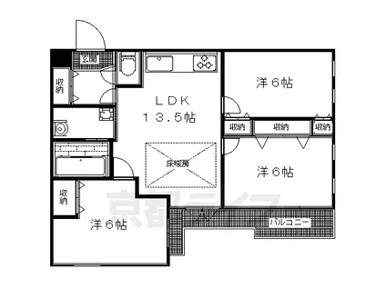 京都市烏丸線 北山駅(京都) 徒歩7分 3階建 築16年(3LDK/2階)の間取り写真
