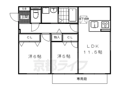 京都市烏丸線 松ケ崎駅(京都) 徒歩6分 2階建 築16年(2LDK/1階)の間取り写真
