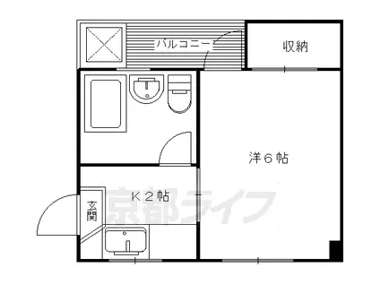 京都市東西線 蹴上駅 徒歩18分 5階建 築48年(1K/3階)の間取り写真