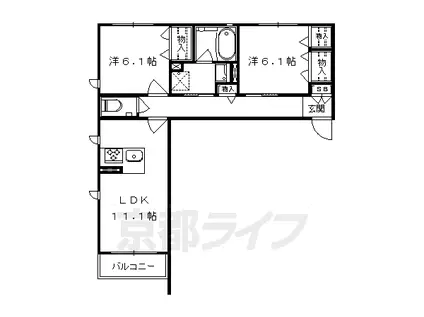 叡山電鉄 一乗寺駅 徒歩7分 2階建 築8年(2LDK/2階)の間取り写真